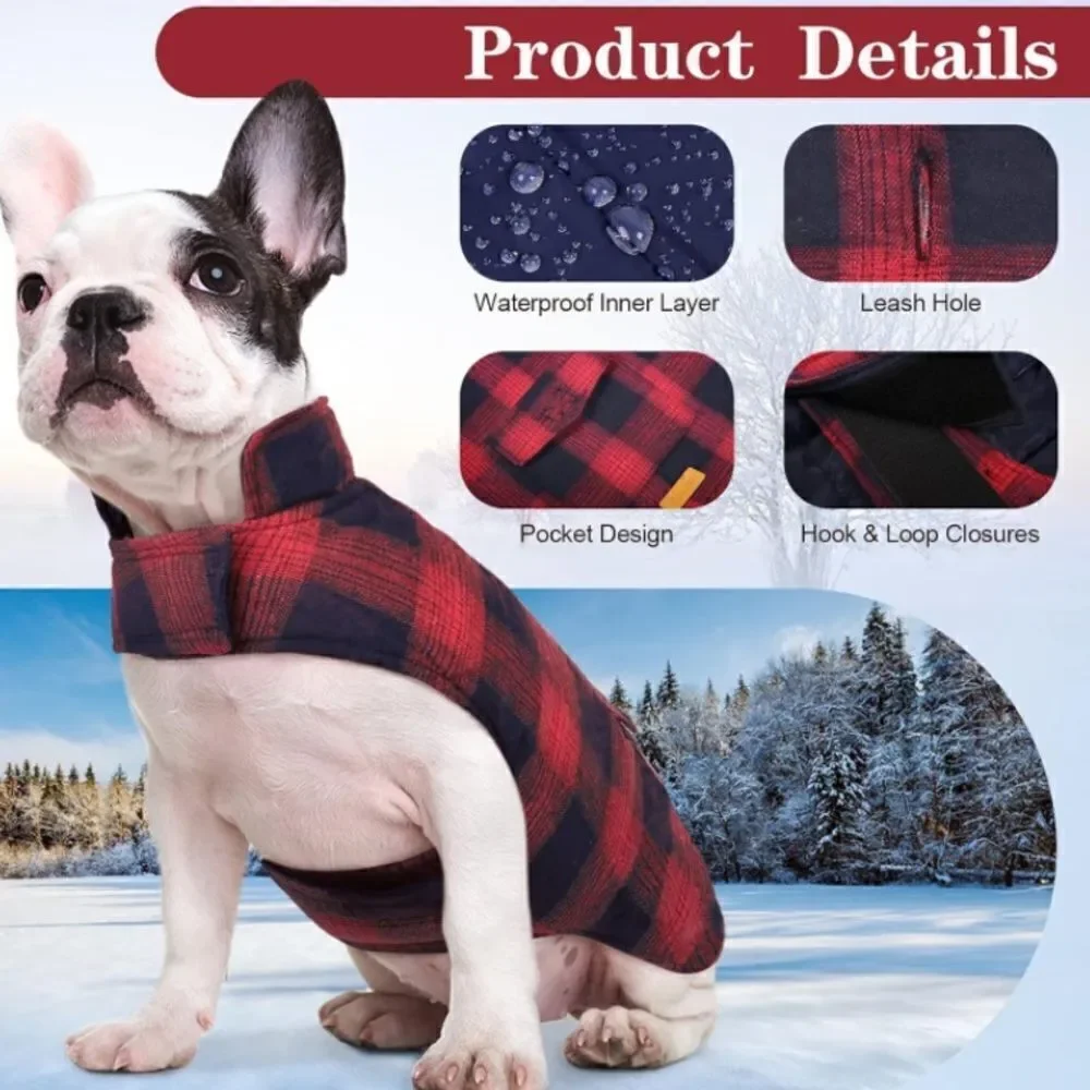 Kouser British Style Red Plaid Winter Dog Coat Jacket Reversible Size XS